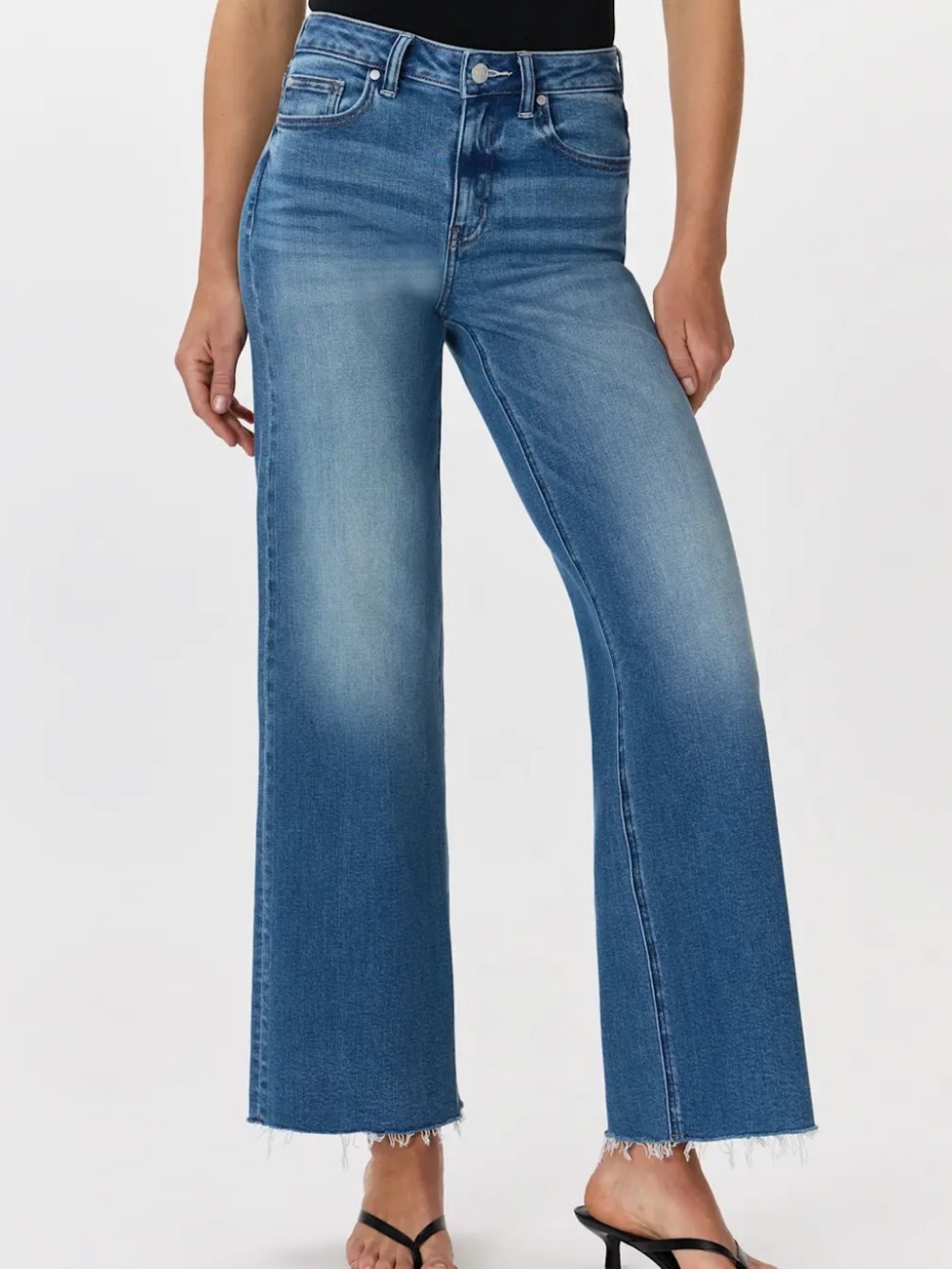 Quince Bella Stretch Wide Leg Jeans Twilight Blue Frayed Size 29